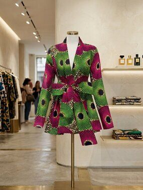 African Batik Blouse Ankara Print Wax Top Kente Cloth Long Sleeve Shirt